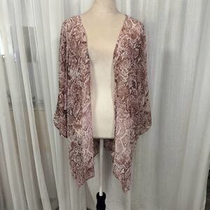 2/$30 Petal Pink Snakeskin Print Beach Cover‎ Up Kimono Sheer Open Front OS